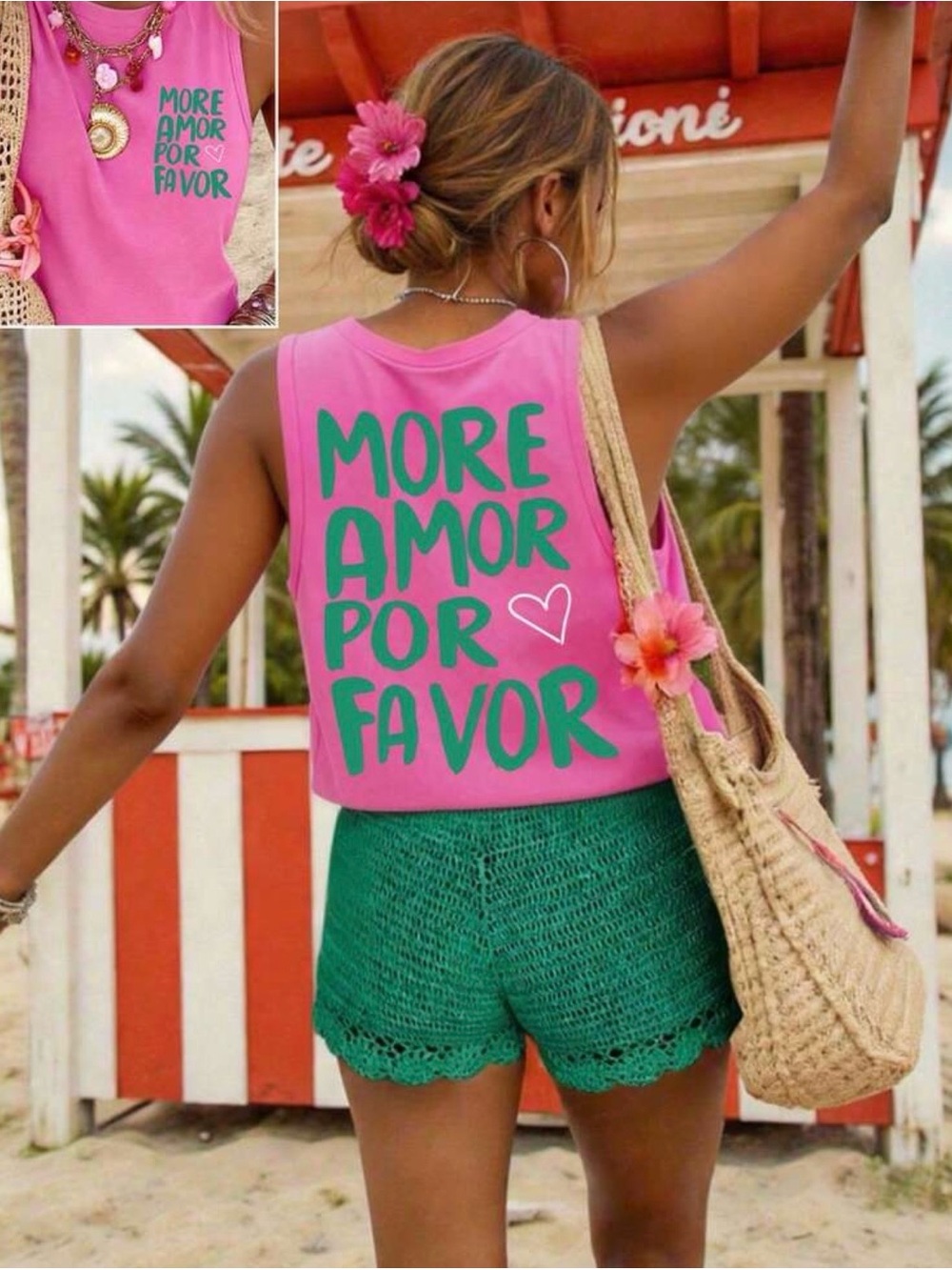 Pink Graphic Tank Top - "More Amor Por Favor"
